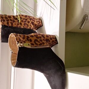 Leopard Print and Black Ankle Boots